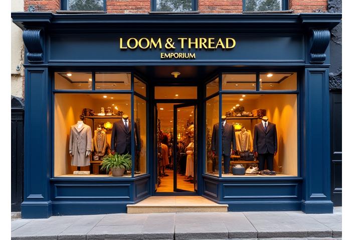 The elegant facade of Loom & Thread Emporium, welcoming customers.