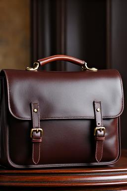 Premium men's dark brown leather brief/messenger bag, with brass buckles.