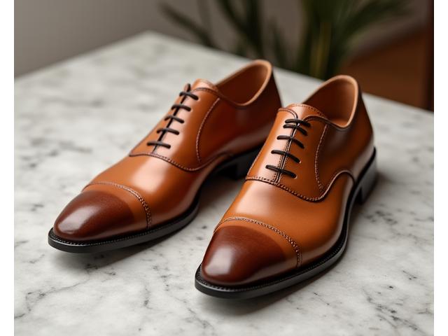 Stylish handcrafted leather shoes on display, symbolizing footwear.
