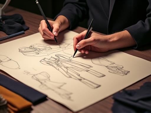 Close-up of a designer sketching a custom suit design