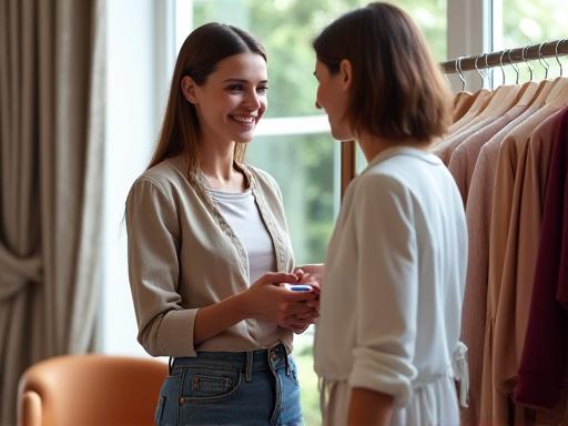 Stylist consulting with a client, showing fabric swatches